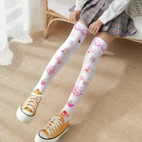 japanese cute loli over the knee socks velvet cherry print thigh high cartoon pig ab version new student stockings woman long