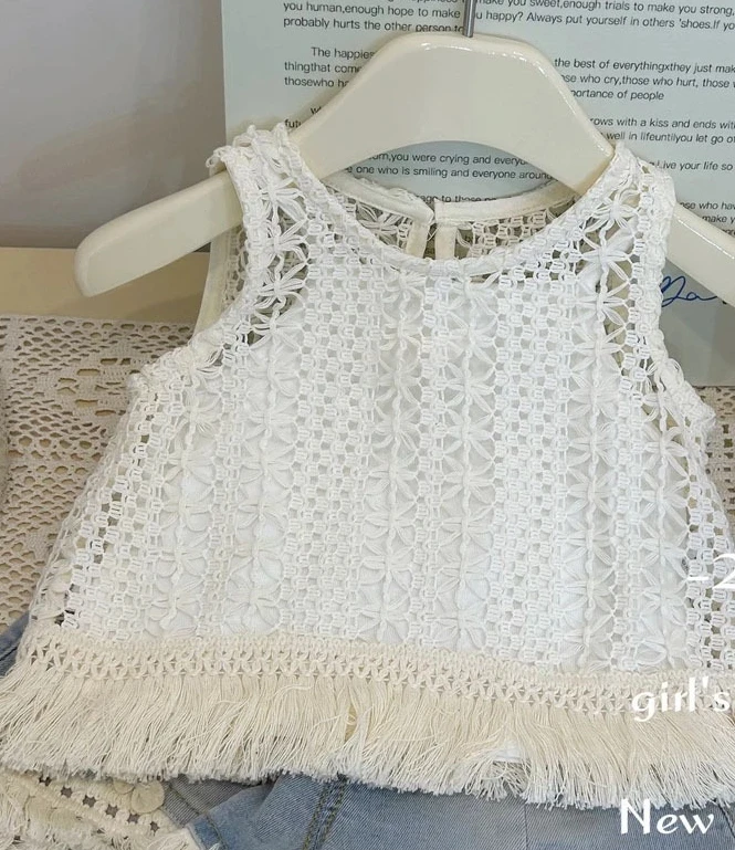 Летние костюмы для девочек новинка 2024 года женский летний ажурный жилет с