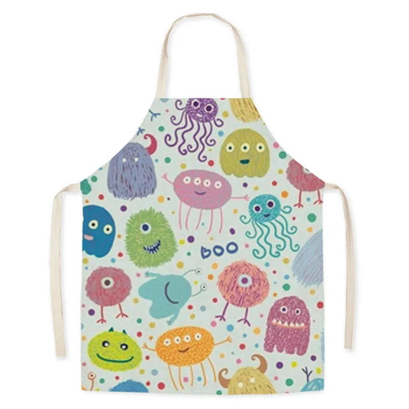 

Cute Little Animal Pattern Parent-child Linen Sleeveless Waist Apron Home Holiday Decor Cleaning Apron Kitchen Delantal Cocina