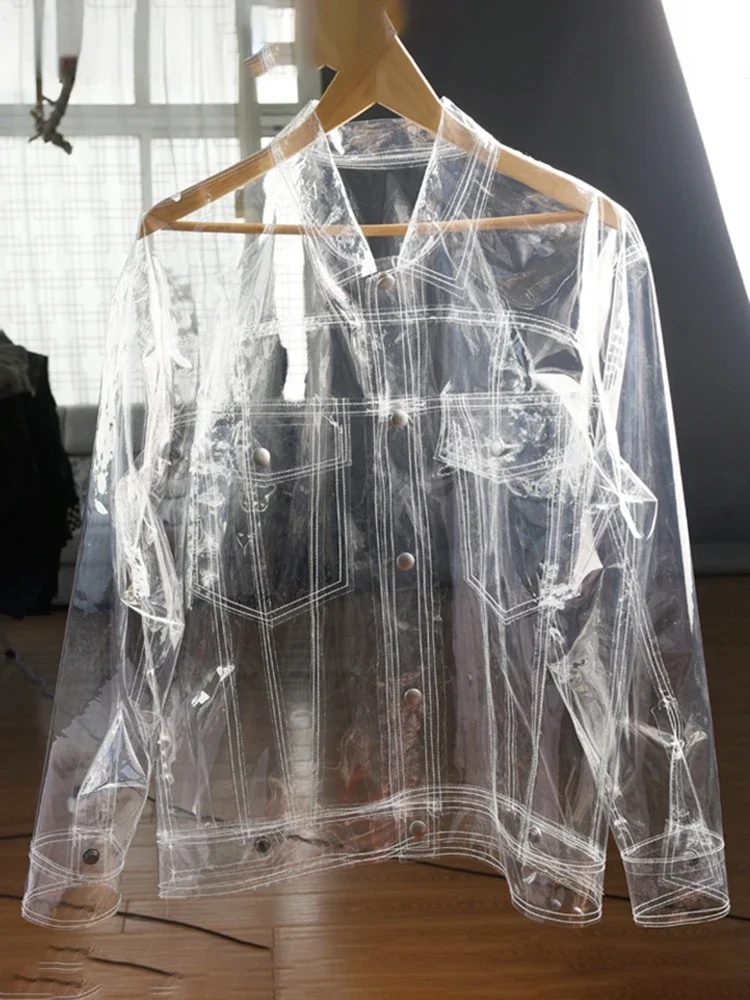 Мужская прозрачная куртка из ПВХ шикарная с длинным рукавом футболка ТПУ