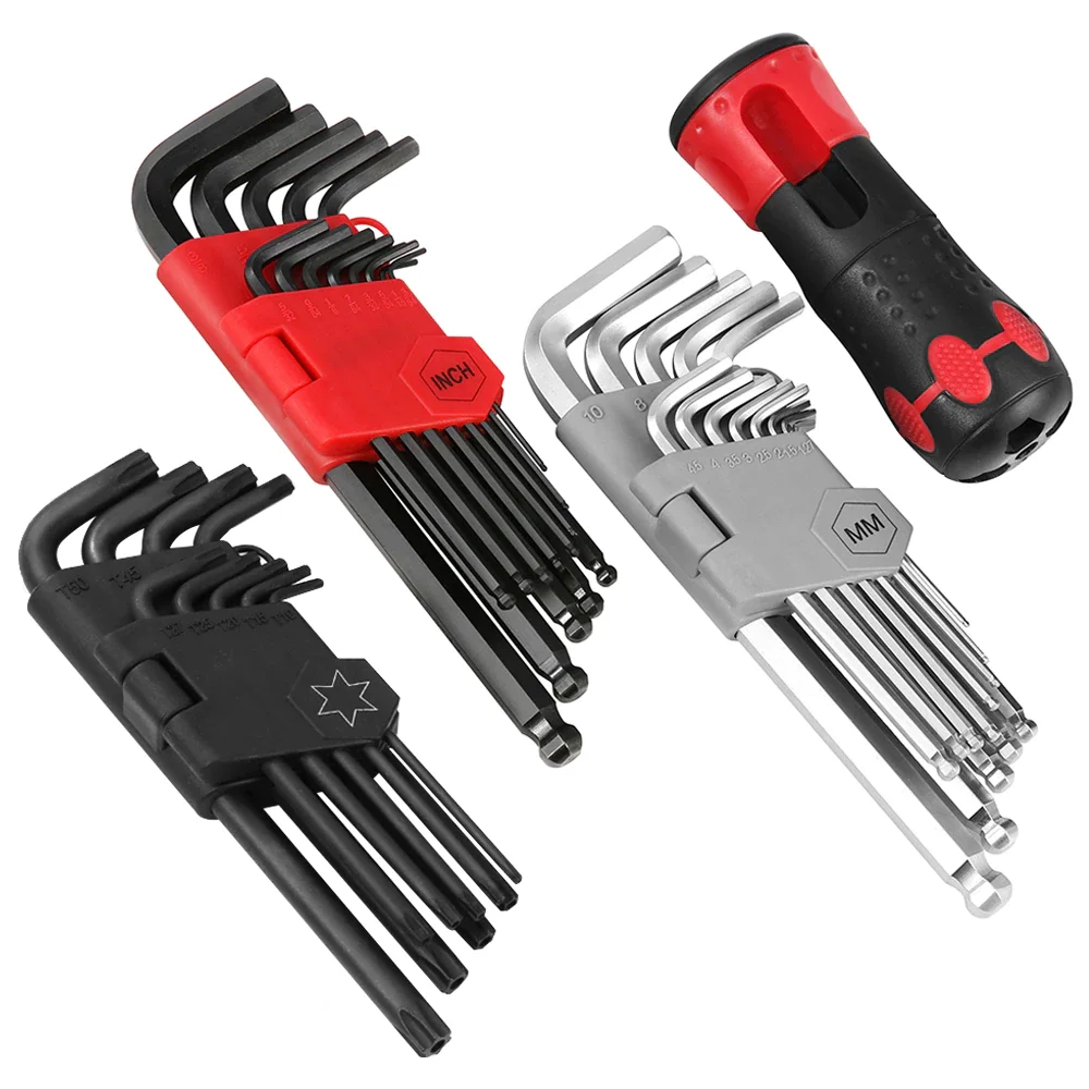 

36pcs Allen Wrench Set Long Arm Ball End Hex Key Socket Head Screw Wrench Multi-size Internal Hexagonal Spanner Inch Metric Star