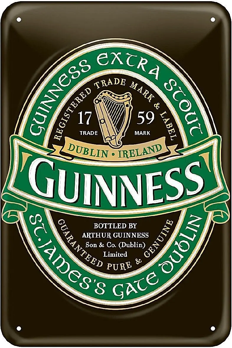 

Guinness Ireland Green Label Embossed Metal Sign 12" x 8"