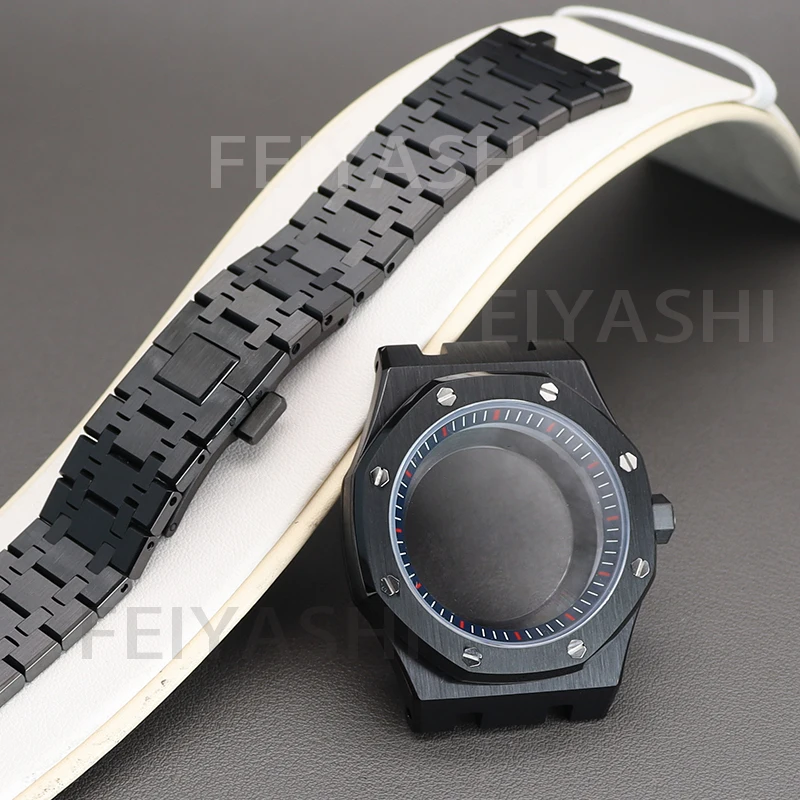 41mm Black Watch Cases Watchband Parts For Seiko nh35 nh36 Movement 28.5mm Dial Sapphire Glass With Chapter Rings Waterproof