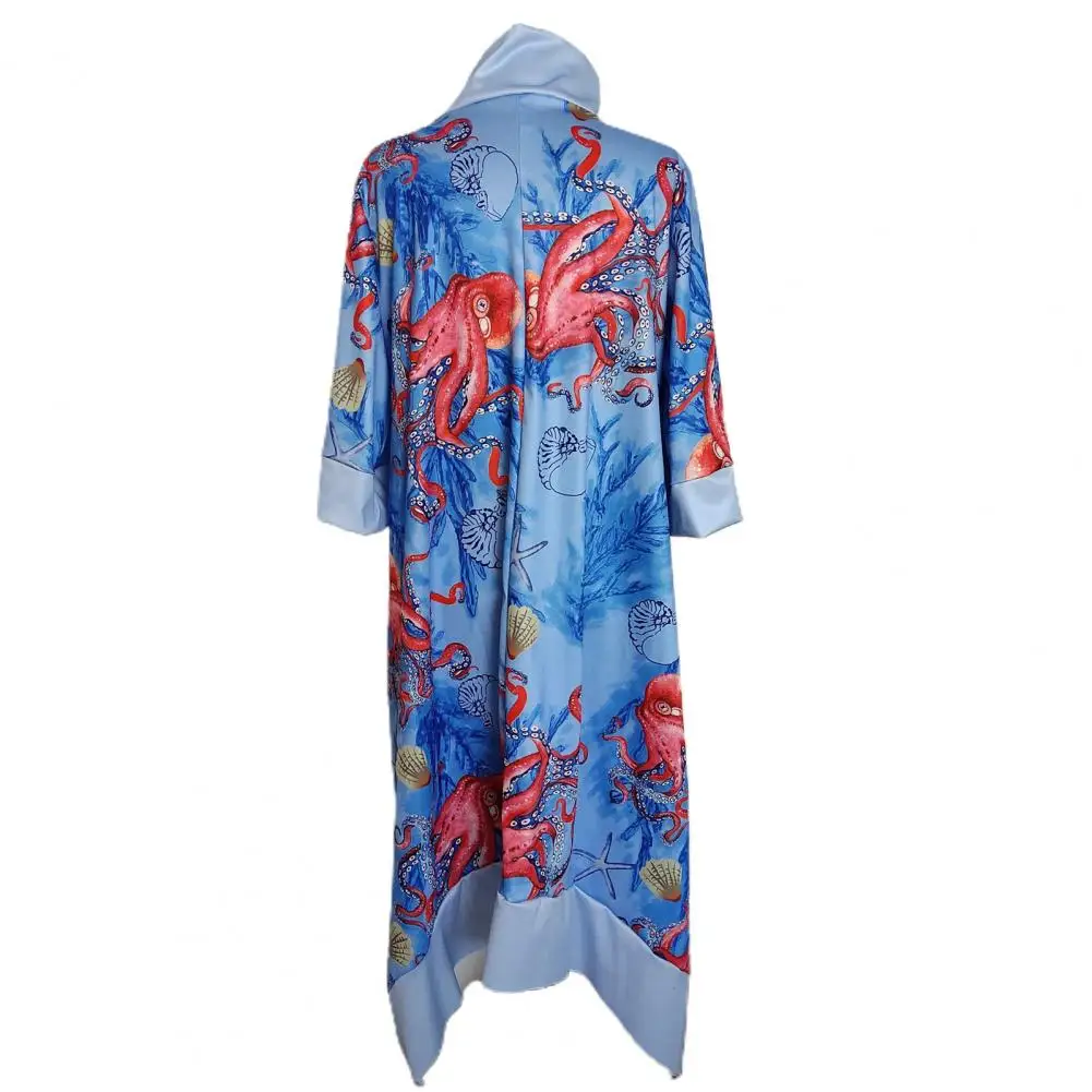 

Women Loose Dress Retro Turtleneck Midi Dress Colorful Octopus Print Loose Fit Irregular Hem Women's Fashion Statement Lady Soft