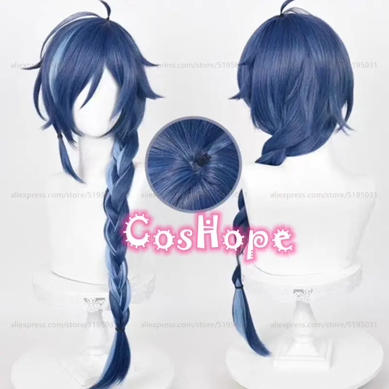 

Парик для косплея аниме Genshin Impact Kaeya, термостойкие синтетические волосы длиной 85 см, чернильно-синий, для косплея