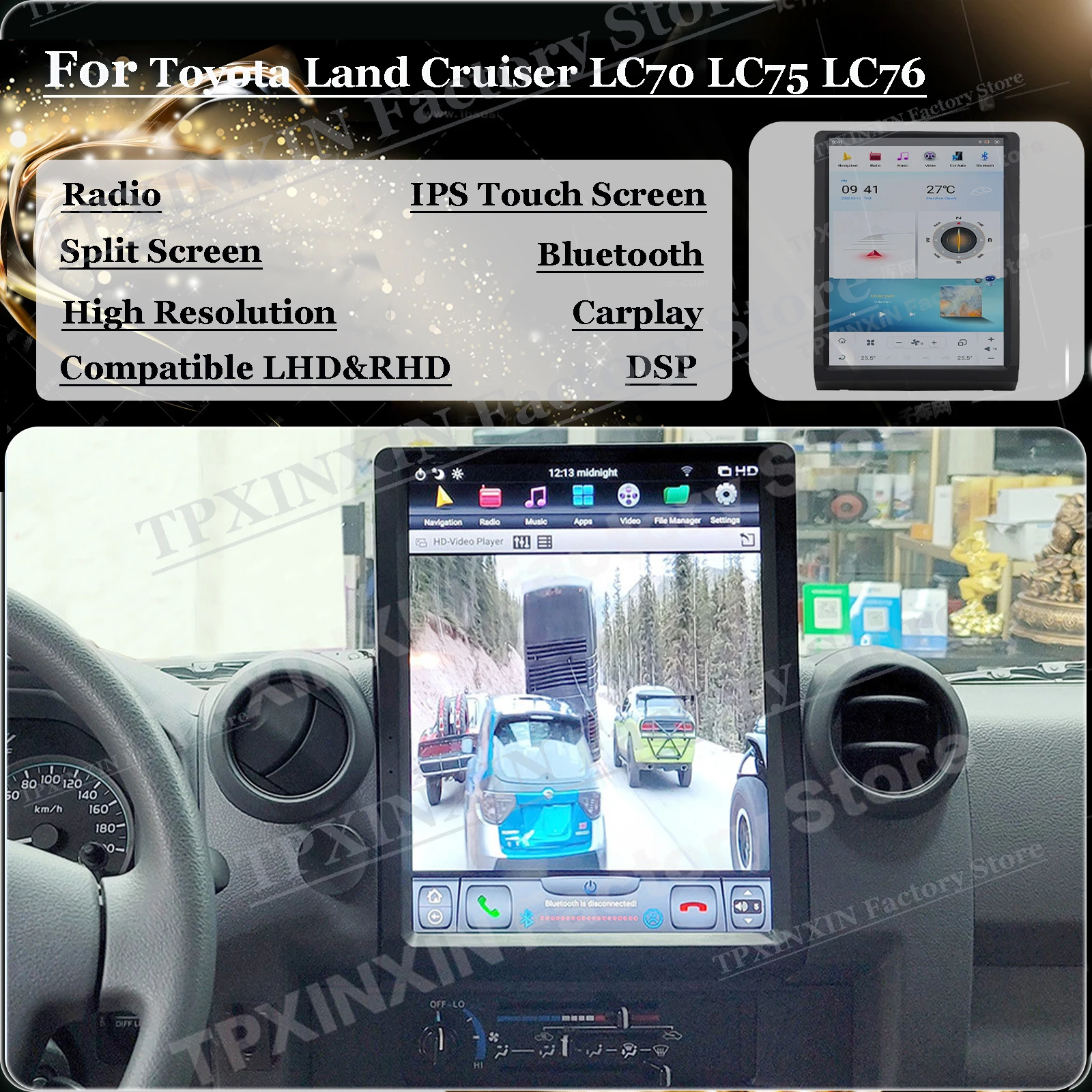 

8G+256GB Android 11 Tesla Screen Radio Receiver For Toyota Land Cruiser LC70 LC75 LC76 GPS Navigation Video Audio IPS Head Unit