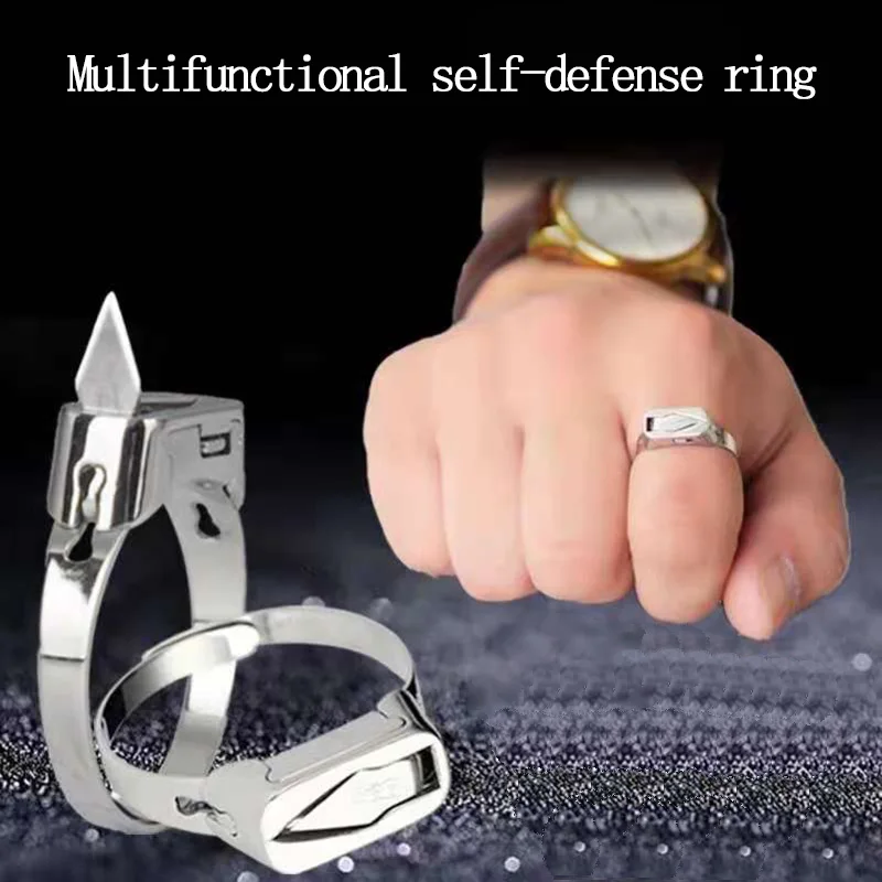 

Self Defense Ring Adjustable Stainless Steel Personal Finger Tool Self-defense Survival Emergency Supplies for Men and Women