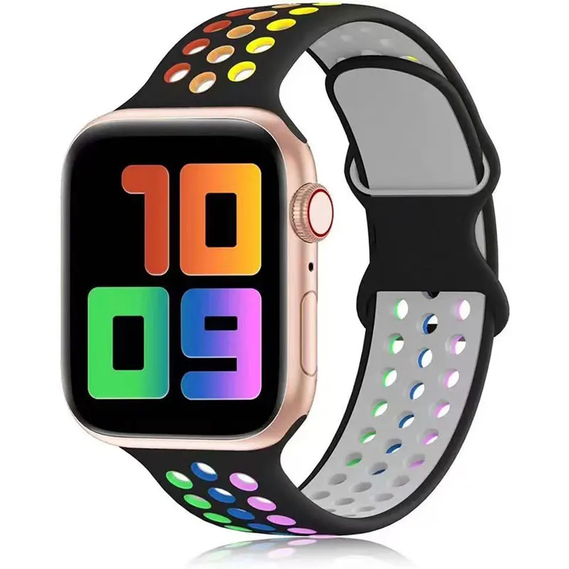 

Silicone Strap For Apple Watch Band 44mm 40mm 45mm 41mm 38mm 42mm Breathable watchband Rubber bracelet iWatch Serie 3 4 5 6 SE 7