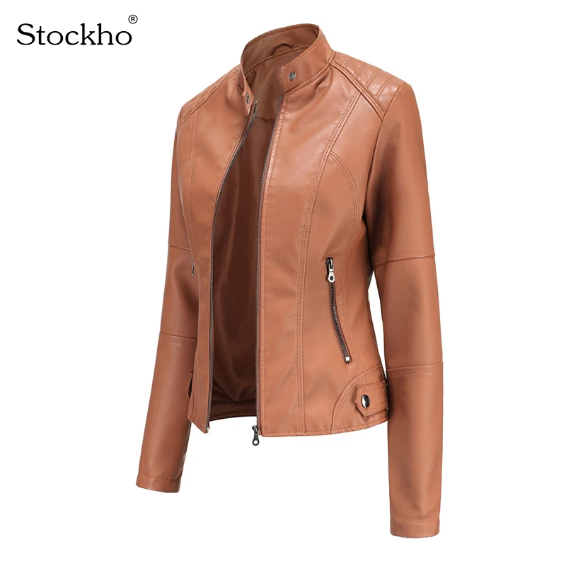 

Женская кожаная куртка на весну и осень, короткая куртка из искусственной кожи, модный Приталенный топ, мотоциклетная одежда для верховой е...