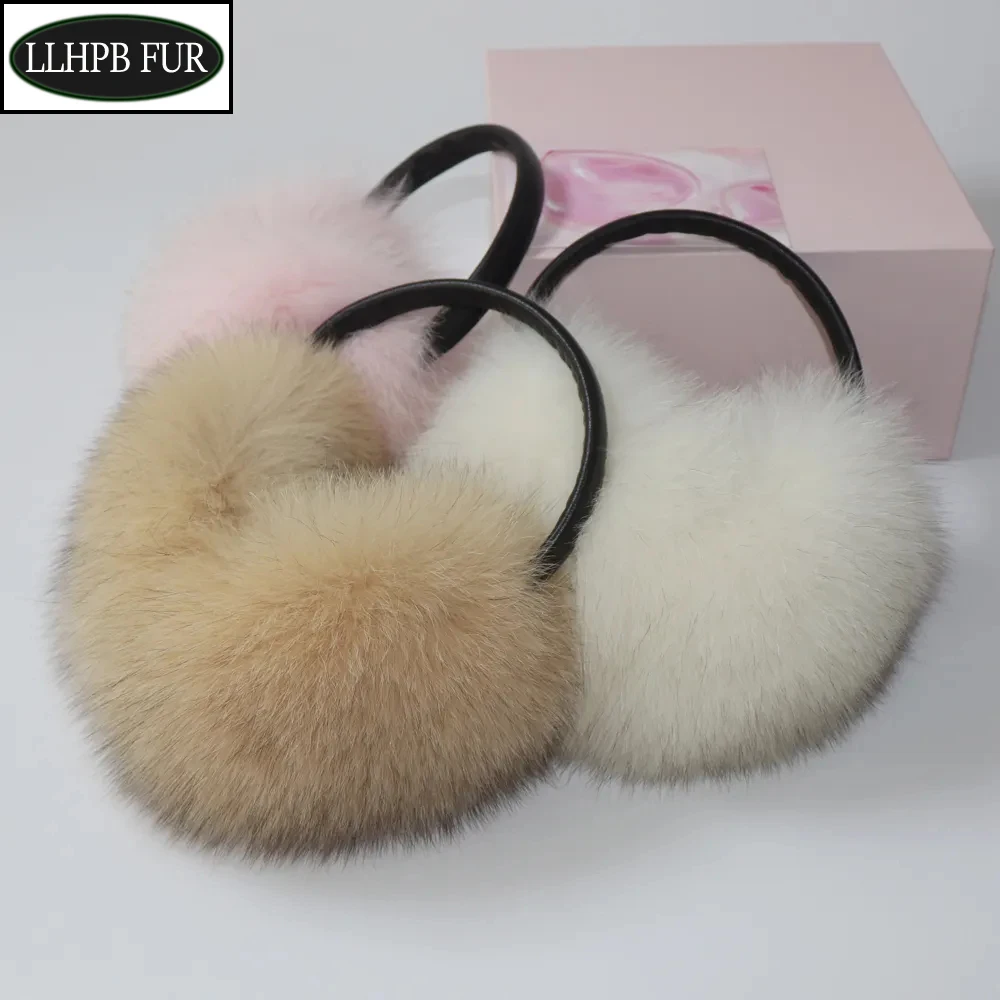 

2023 New Winter Women Luxury Real Fox Fur Earmuffs Natural Warm Fox Fur Earmuff Cute Oversized Fluffy Genuine Fox Fur Earmuffs