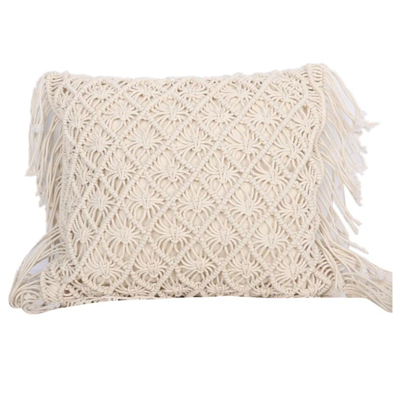 

A63I Cushion Covers Cotton Linen Macrame Hand-Woven Thread Pillow Covers Geometry Bohemia Style Pillowcase Home Decor