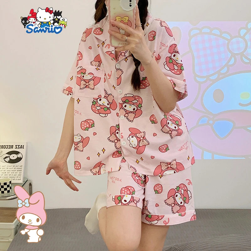

Hello Kitty Sanrio Pajama Sets Kawaii My Melody Cartoon Short-Sleeved Shorts Nightwear Home Clothes Cute Toys Girls Gifts