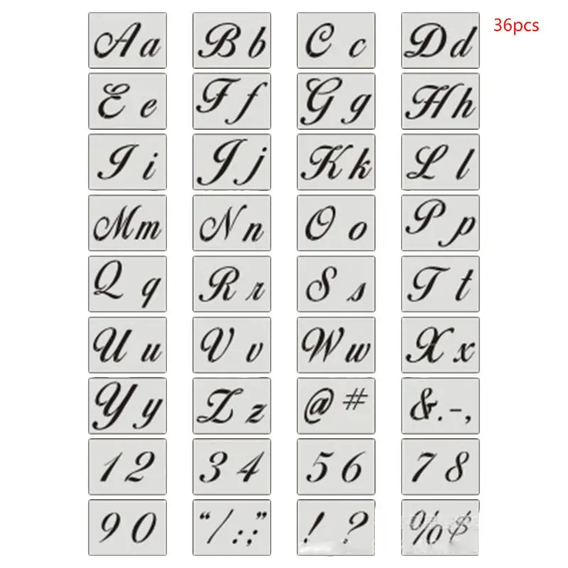 

L43D 36pcs/set Letter Alphabet Stencil Wall Painting Wood DIY Drawing Template with Punctuation Art Craft