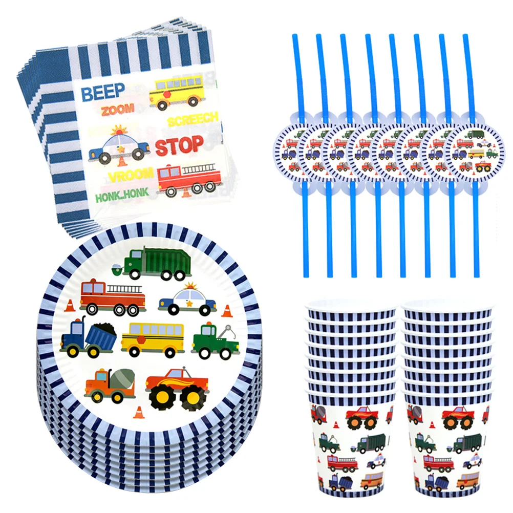 

Paper Tableware Party Plates Transportation Traffic Birthday Car Napkins Lunch Jam Dinner Water Vehicle Supplies Cup Straws