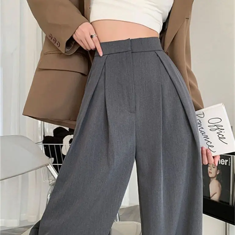 

High Waist Pants for Women Office Ladies Elegant Long Pant Solid Wide Leg Trousers Women's Clothing Pantalones De Mujer Q223