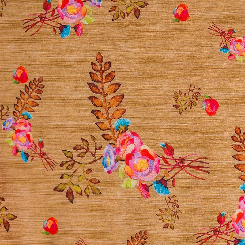 

Khaki Yellow Lily High Quality Natural 100% Ramie Printed Fabric for Sewing Dress Gowns Summer Thin DIY Handmade Designer