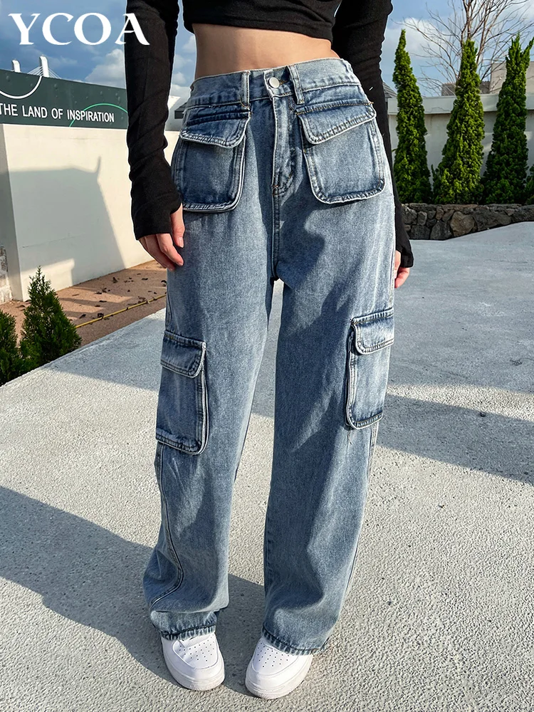

Женские джинсы-карго, мешковатые брюки, брюки в стиле Kpop Y2k, уличная одежда в Корейском стиле, Harajuku, винтажная одежда с высокой талией, гранж