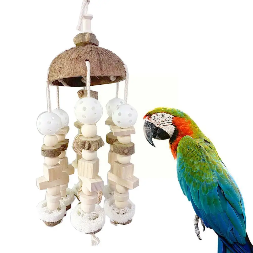 

Игрушка-попугай Z4I1 из больших натуральных деревянных блоков, жевательная игрушка для птиц, деревянная Кокосовая ракушка, клетка для попугаев, игрушка для Мара, попугаев