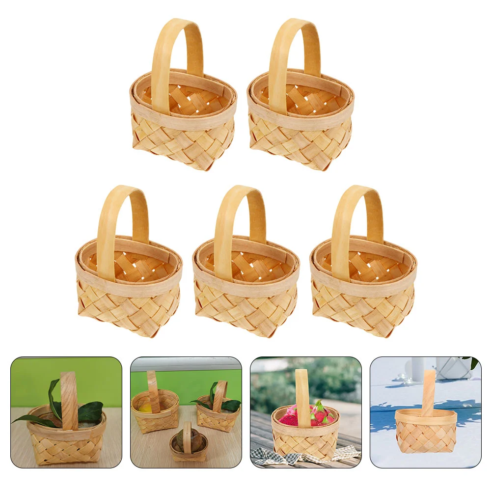 

5Pcs Tiny Woven Baskets with Handles Tiny Candy Flower Chocolate Gift Box for Wedding Party Favors