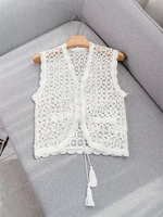 pure cotton hollow three dimensional hook flower 2022 summer new sleeveless vest womens cardigan