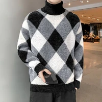 new turtleneck sweater korean version mens casual round neck winter loose lapel sweater top plus velvet to keep warm