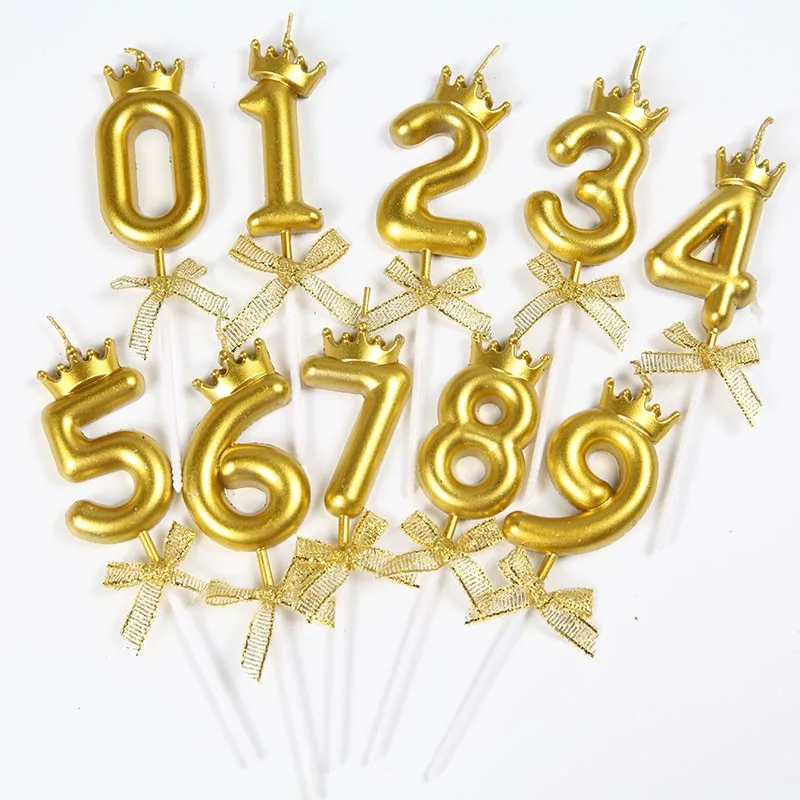

Gold Crown Number0-9 Happy Birthday Candle For Cake Smokeless Bow Girls Children Year Old Wedding Party Dessert Cupcake Supplies