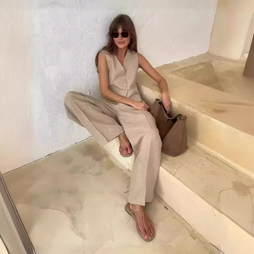 Женский комплект из жилета и брюк универсальный модный жилет без рукавов брюки с