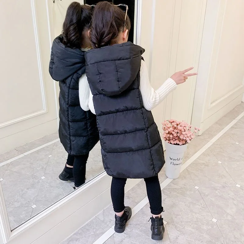 

Осенне-весенняя толстовка с капюшоном без рукавов, детская повседневная жилетка с капюшоном для девочек и мальчиков, плотный теплый длинны...