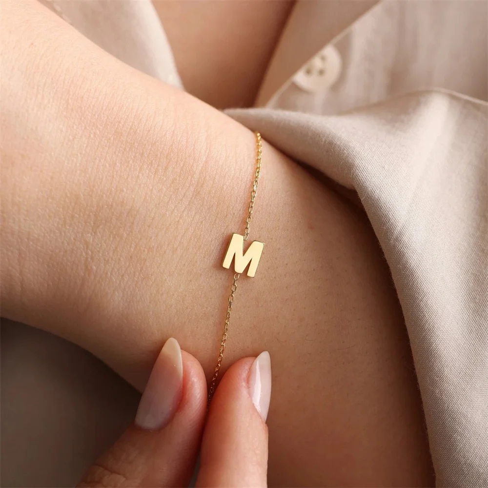 

Custom Name Initial Bracelet Gold Color Stainless Steel Alphabet Letter A-Z Wrist Chain for Women Personalize Bracelet Jewelry