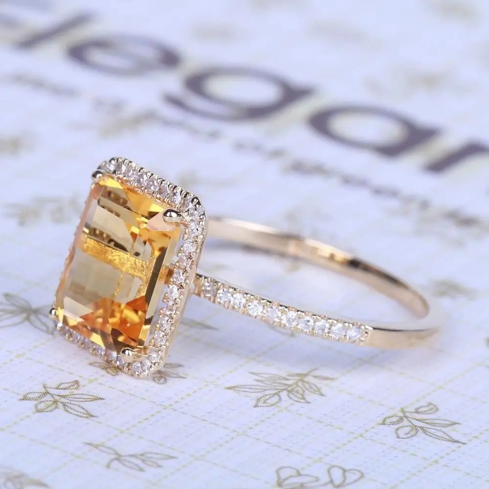 

Hot Sale High Fashion Champagne Square Diamond Engagement Ring Micro Setting Cluster Setting Yellow Gemstone Ring Women's