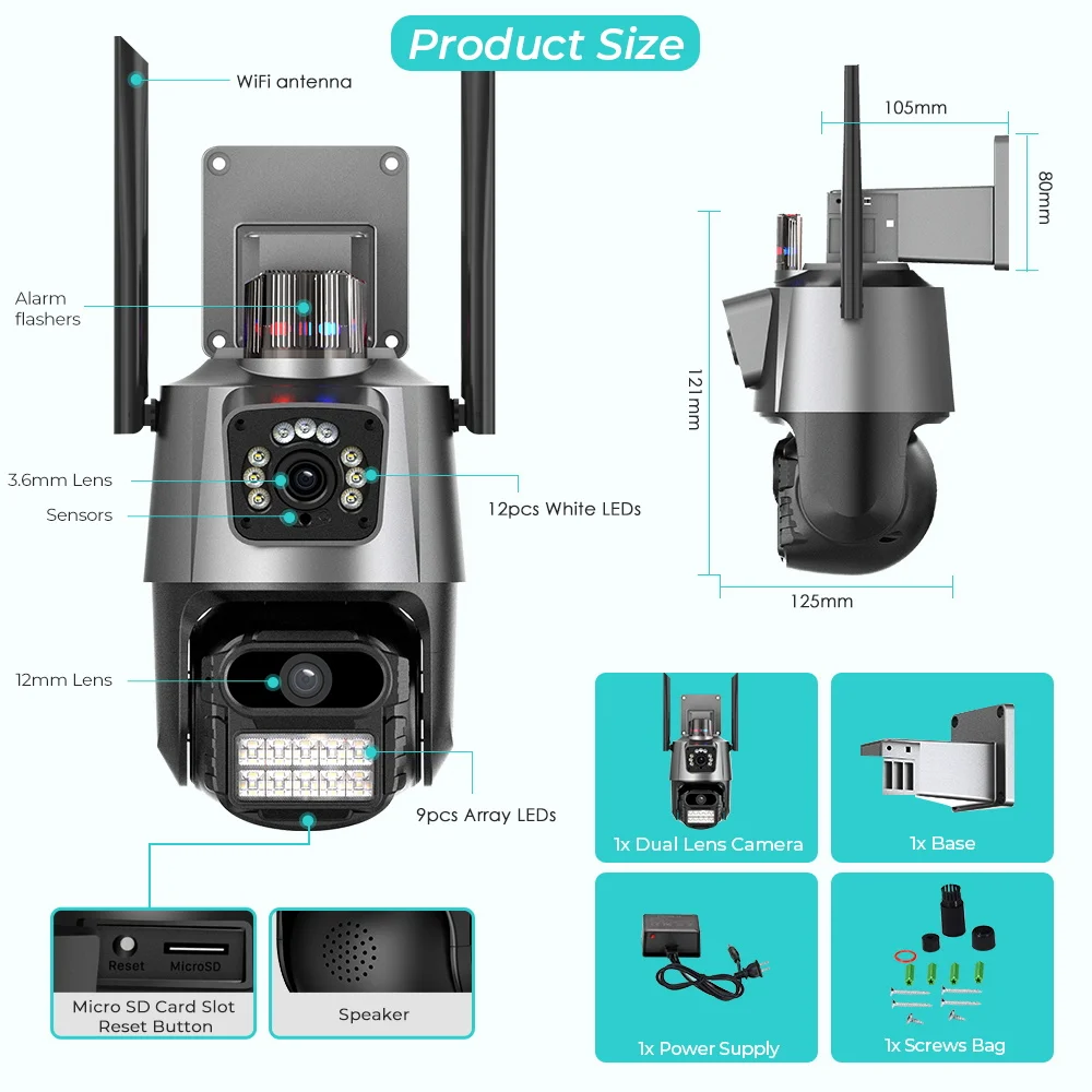 4MP Wireless IP Camera Outdoor Security 4K PTZ Dual amera Screen Auto Track Waterproof 355 degree Night Vision Cam images - 6
