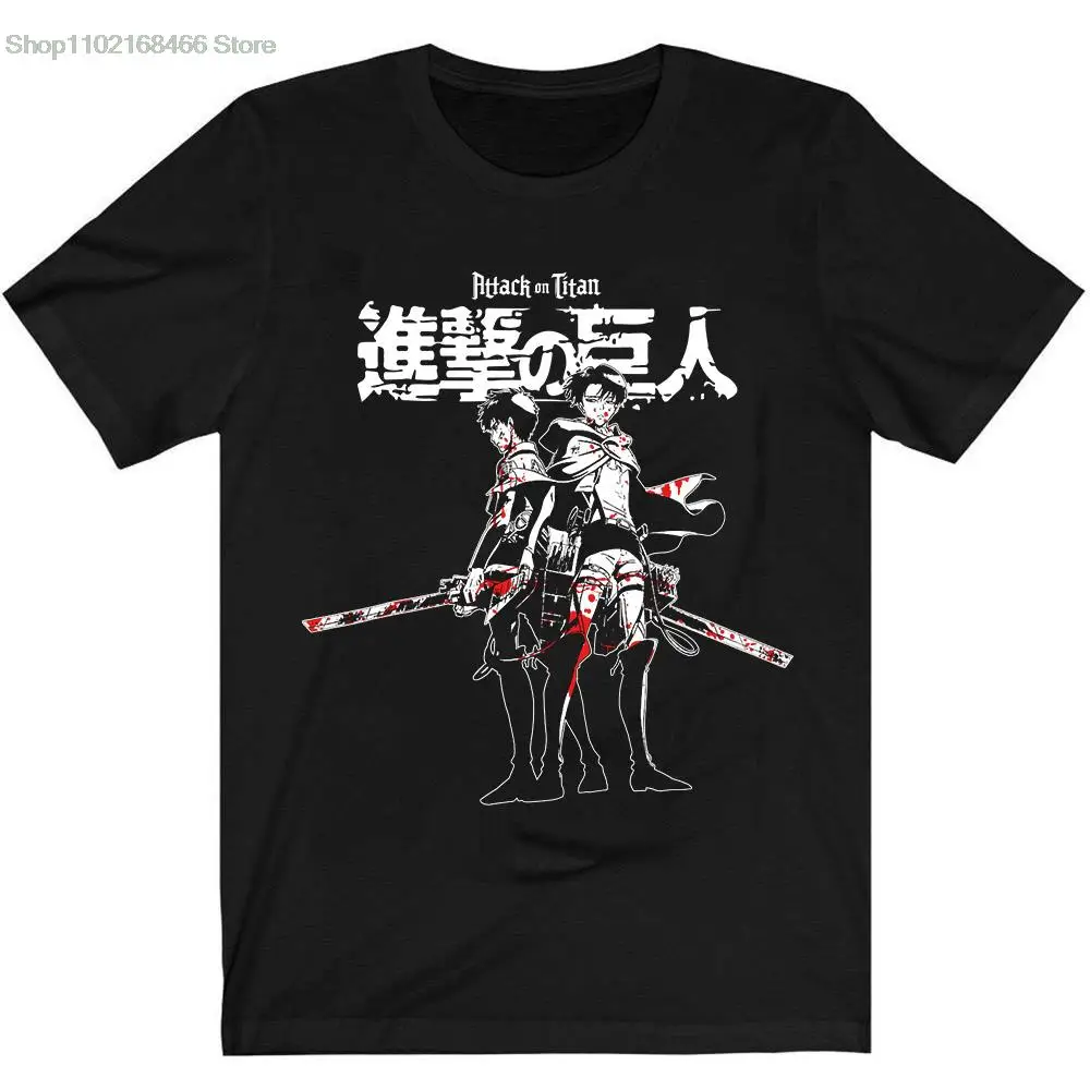 

Attack on Titan AOT T-Shirt Men Cotton T Shirt Anime Levi Ackerman Eren Jaeger Clothes Tops Tees Camiseta Camiseta