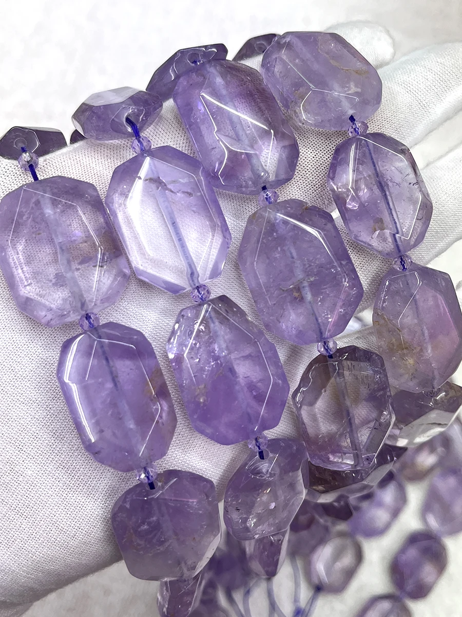 

Natural Ice Amethyst Crystal Dan Shape Section Beads Faceted Loose Spacer For Jewelry Making DIY Necklace Bracelet 15'' 23x30mm