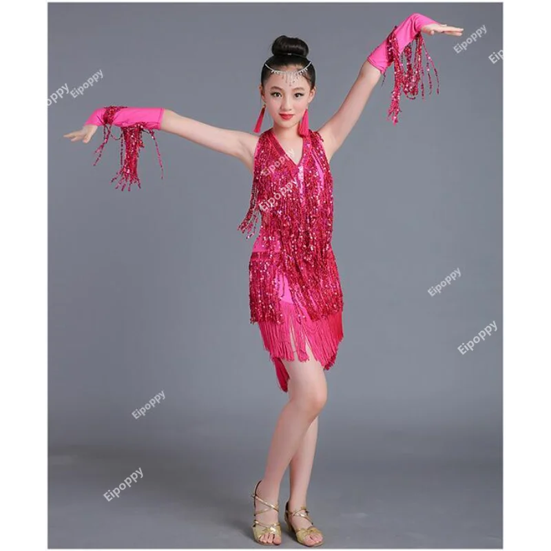 Детское платье с блестками для латиноамериканских танцев