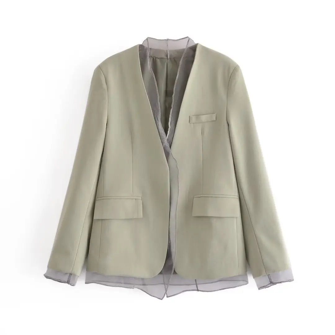 

Блейзер Женский сетчатый с длинным рукавом и V-образным вырезом