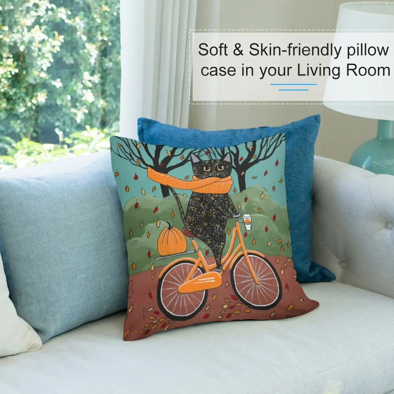 Осенняя подушка для езды на велосипеде с котом декоративная комнаты чехол