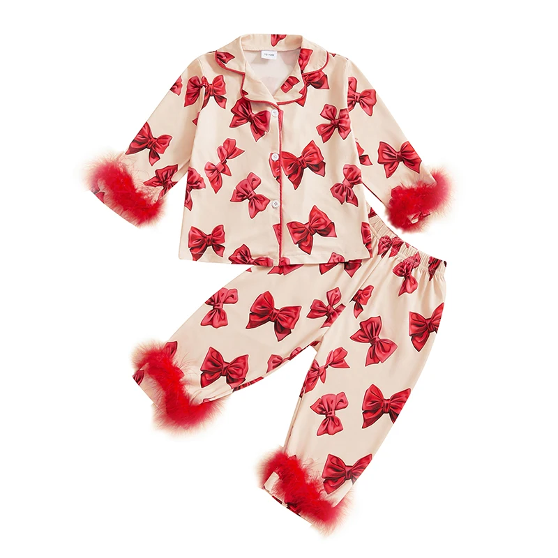 Пижамные комплекты с бантом для маленьких девочек топы на пуговицах длинными
