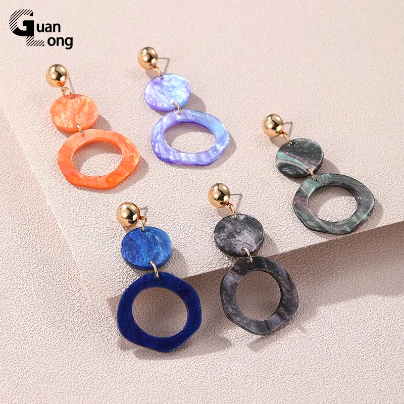 

GuanLong New Vintage Big Geometric Drop Earrings For Women Long Round Party Dangle Earring Bohemian Colorful Brincos Trendy Gift