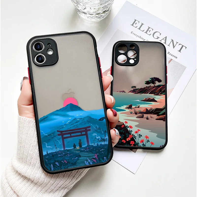 Cartoon Scenery Phone Case For iphone 11 Case For iphone XS Max 13 12 Pro Max 7 8 6S Plus XR X SE 2022 Mini Shockproof Cover    