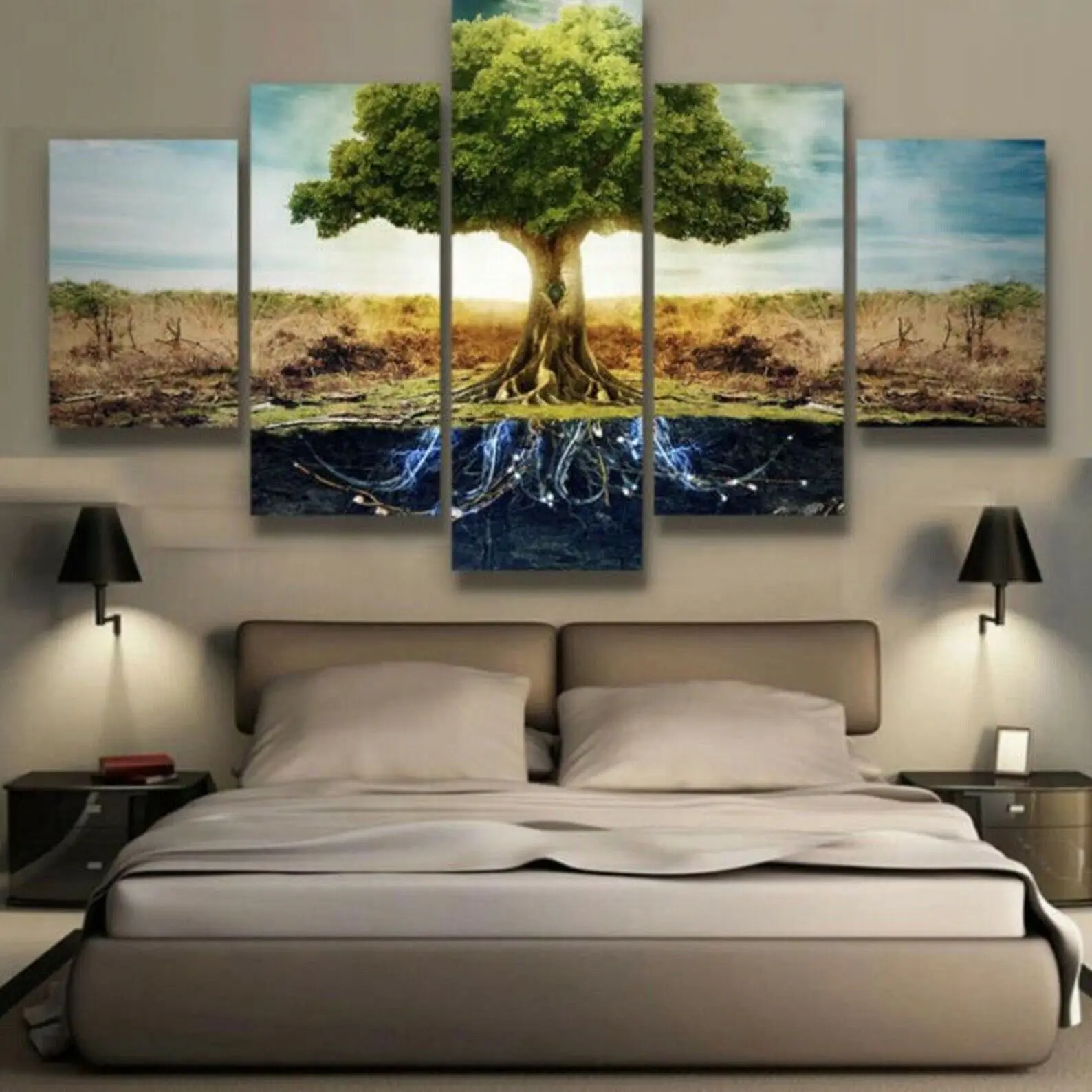 

Tree of Life Landscape Poster 5 Panel Canvas Print Wall Art Home Decor HD Print Pictures No Framed 5 Piece Room Decor Paintings