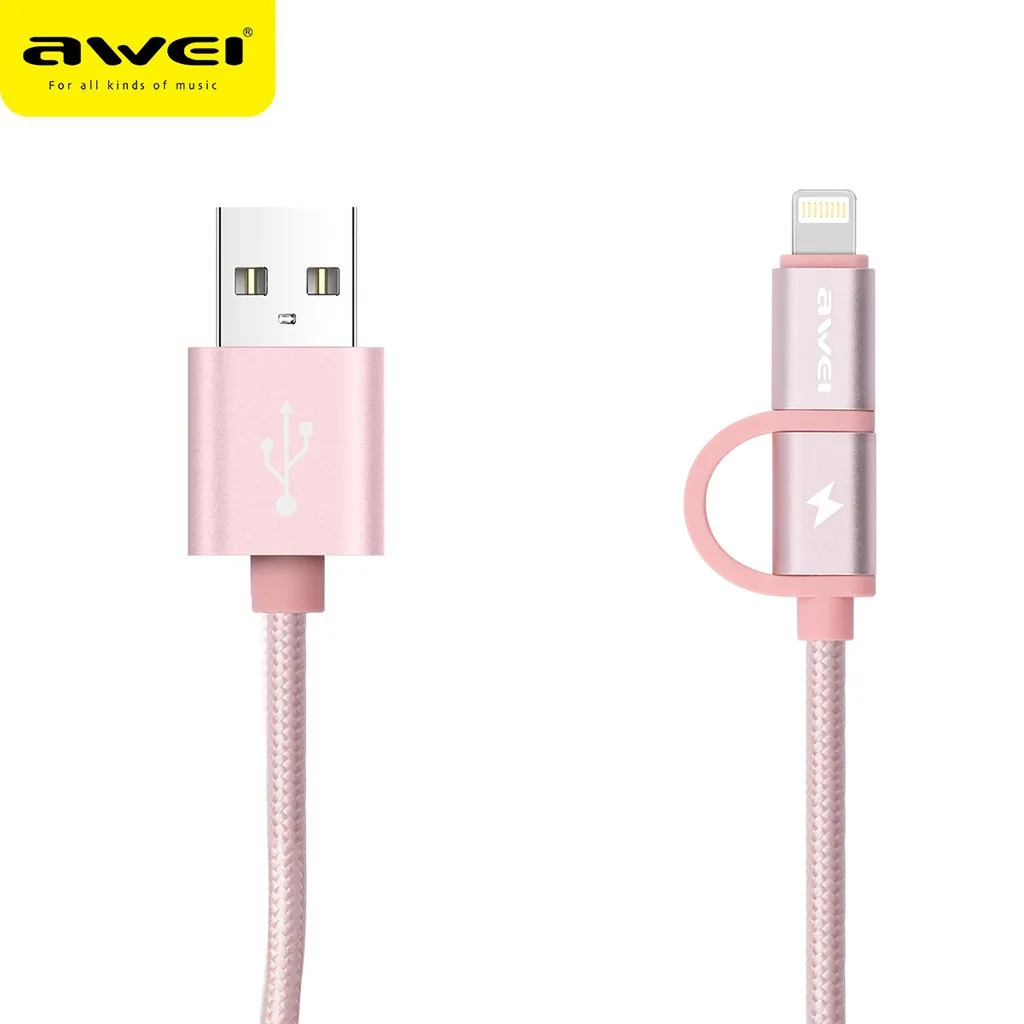 Awei 2 в 1 кабель Micro USB для зарядки телефона 20 см IOS Android и Powerbank кабели CL-930C быстрой |