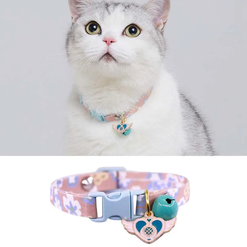 

1pcs Adjustable Cartoon Cat Collar Candy Color Round Pendant Cute Fashion Safety Buckle Necklace Pet Dog Nylon Band Bell Collar