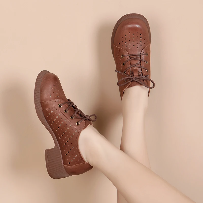 Spring and Summer 2023 Small Leather Shoes Large Size women's Shoes White Casual Breathable Hollow Single Shoe Sandals Soft