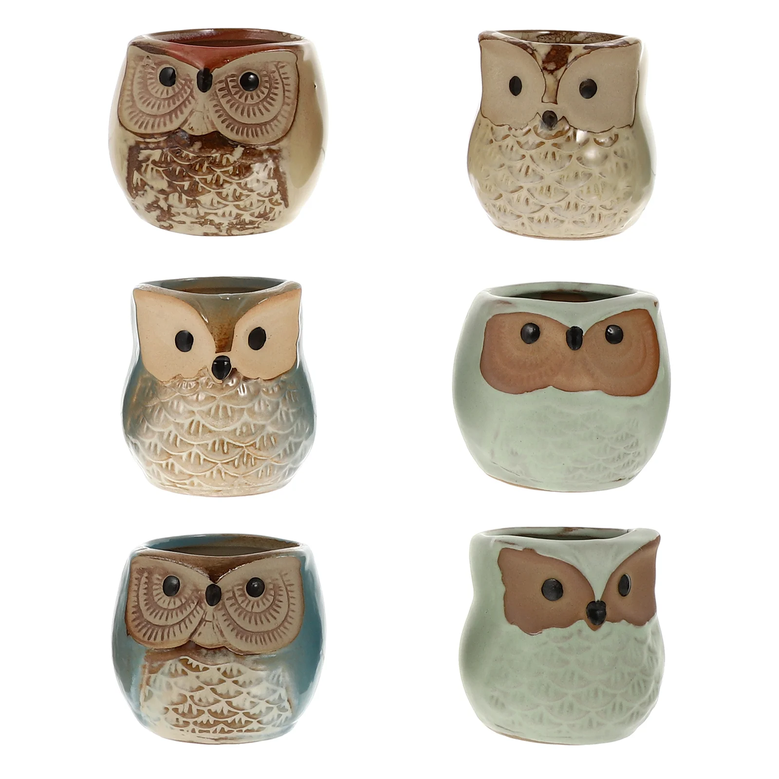 

6Pcs Decorative Ceramic Owl Shape Flowerpots Cartoon Succulents Planters