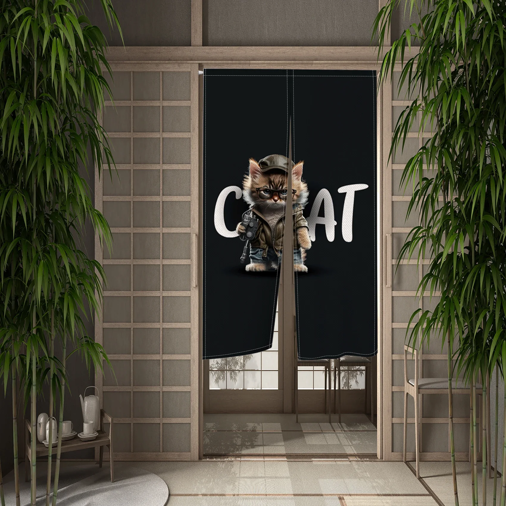 Забавное животное кошка дверь куратин медведь собака японская дверная