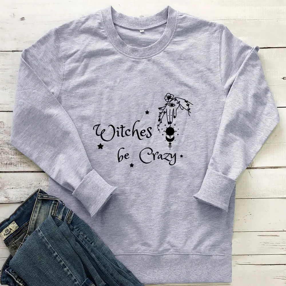 

Witches Be Crazy Halloween Sweatshirt 100%Cotton Women Funny Casual Autumn Winter Long Sleeve Top Halloween Party Top