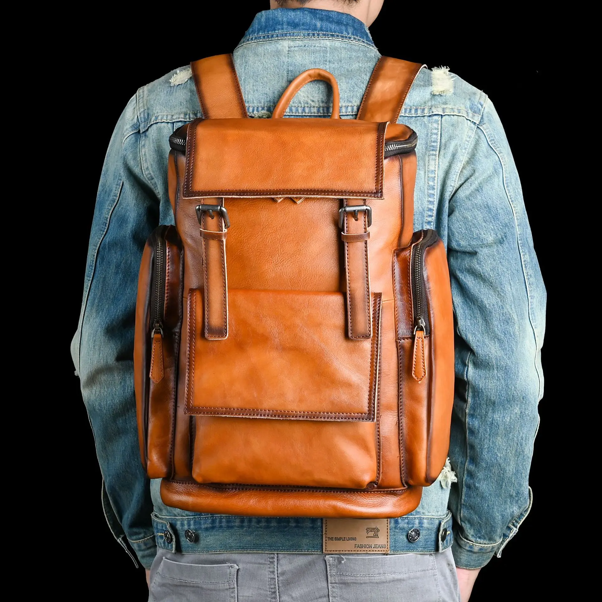 Мужской рюкзак из натуральной кожи дорожные сумки в стиле ретро большой для