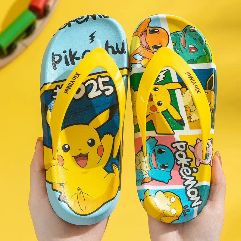 

Шлепанцы с аниме Pikachu для мальчиков и девочек, летние тапочки для дома и улицы, Модные дышащие повседневные пляжные тапочки, для улицы