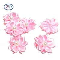 hl 20pcs 35mm pink ribbon pearl flower handmade flowers wedding decorations sewing appliques diy garment hair accessories a116