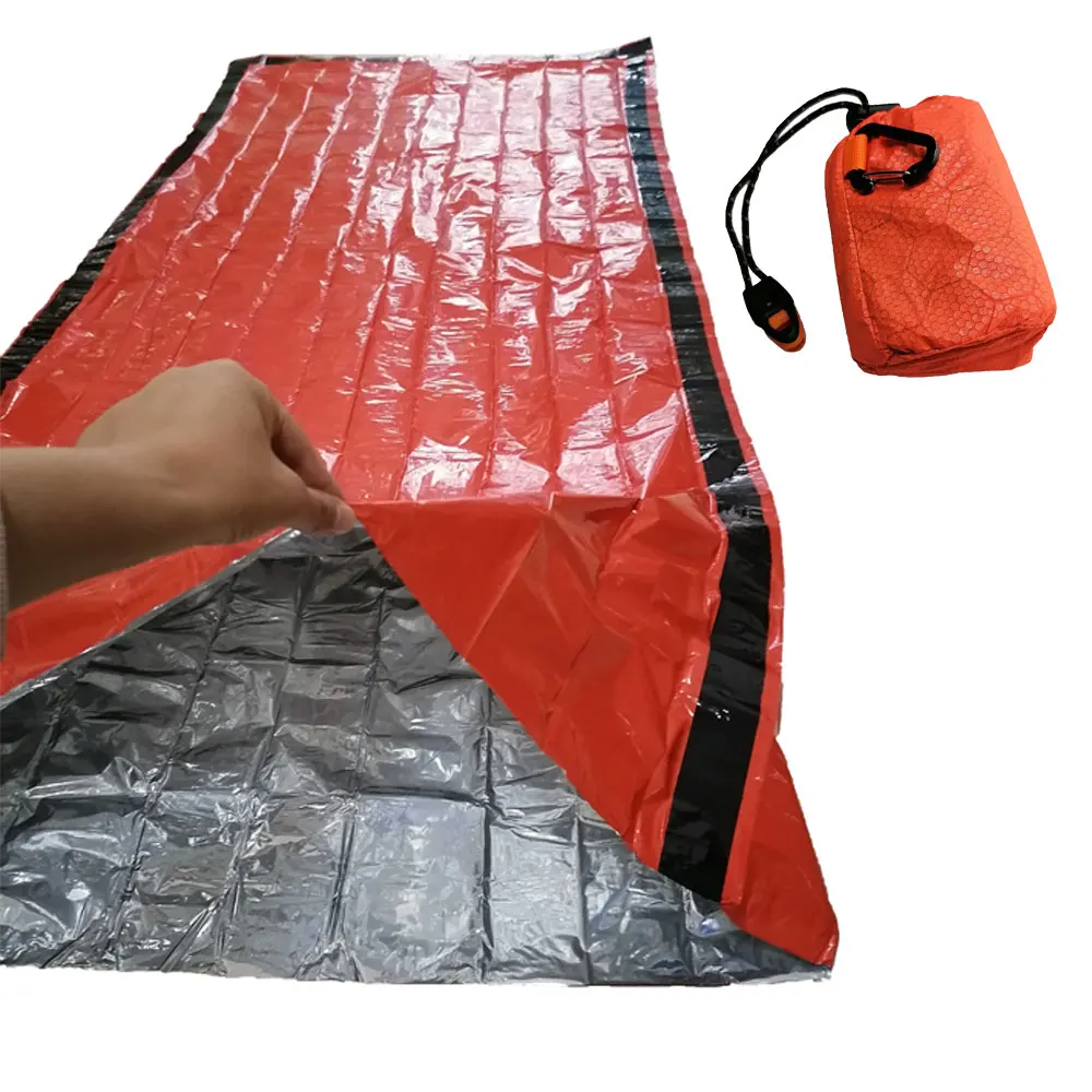 Sac de couchage thermique Portable 210x93cm, sac de rangement avec sifflet, équipement de survie d'urgence réutilisable en plein air pour Camping et randonnée